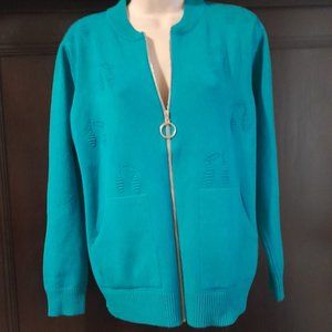 💙NWT! TC Fashion Aqua Teal Blue Sweater Top Zip Up New